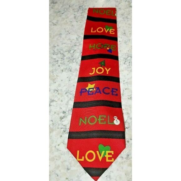 RM Style Silk Men's Red Tie Christmas Pop‎ Art Vintage Love Hope Joy 57" x 4" - Picture 1 of 7